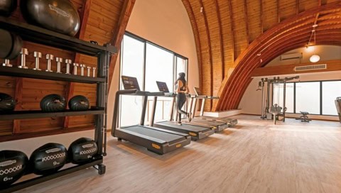 Fitnessraum mit Meerblick im Ananea Madivaru Maldives im Nord Ari Atoll, Malediven